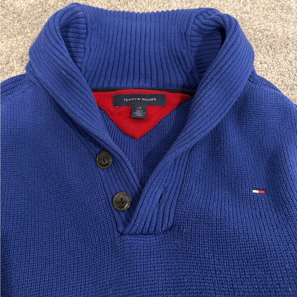 Tommy Hilfiger Men’s Cobalt Blue Turtleneck Button Sweater